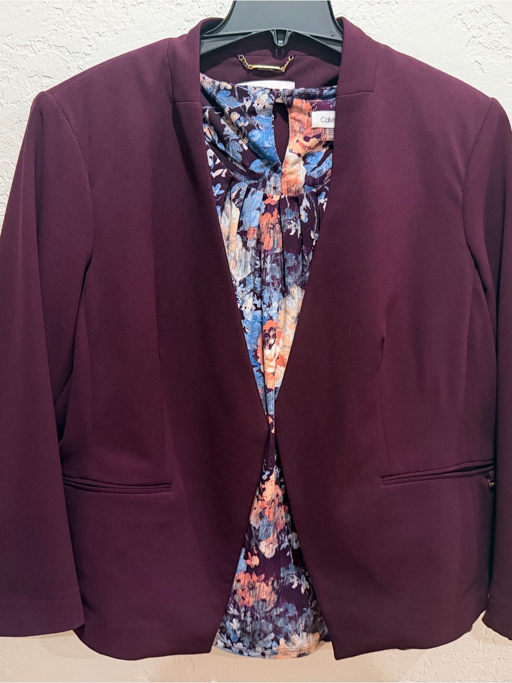 Calvin Klein Women's Deep Plum Open-Front Blazer